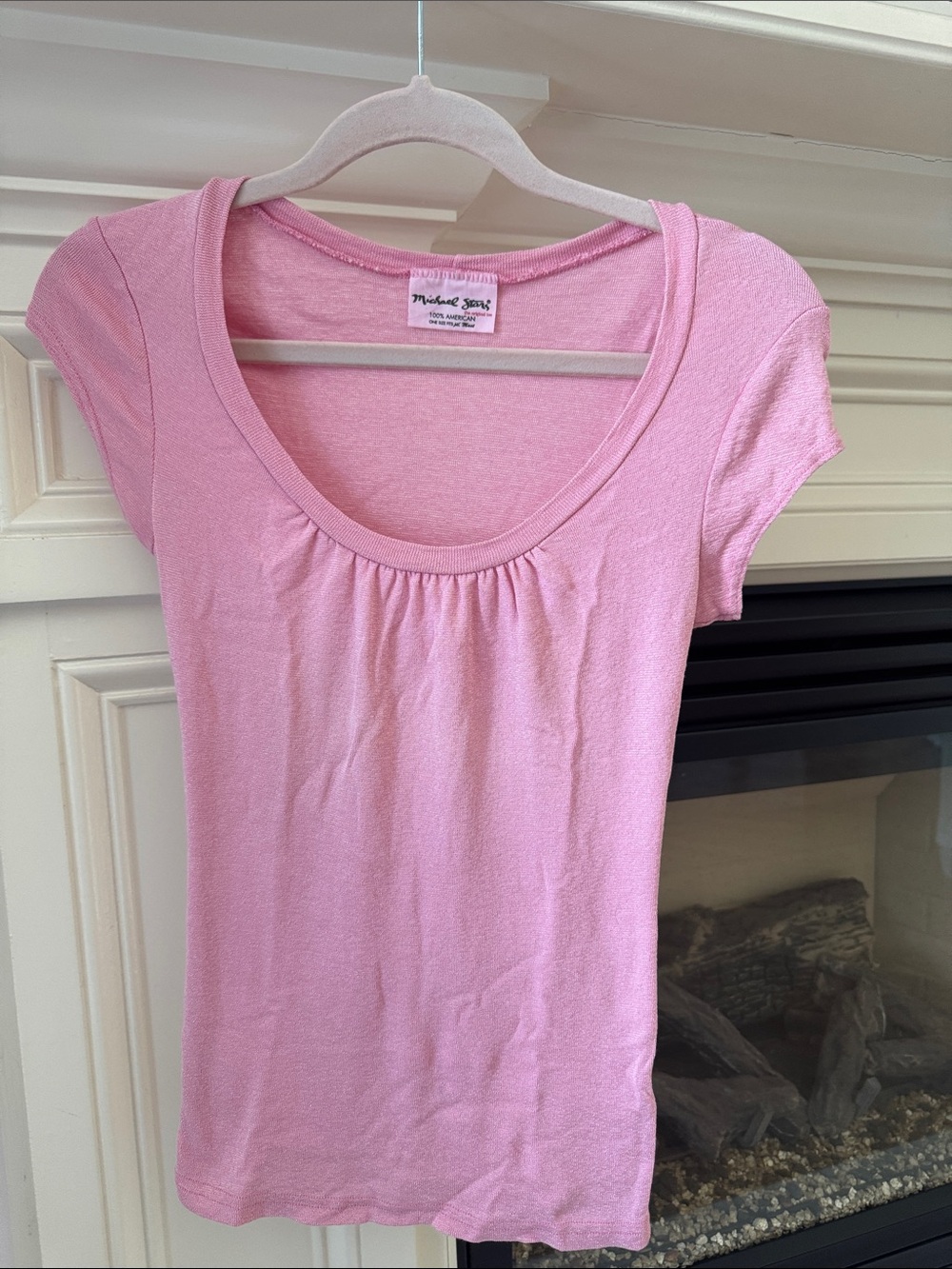 Michael Stars Pink Scoop Neck Short Sleeve Tee with Front Gather